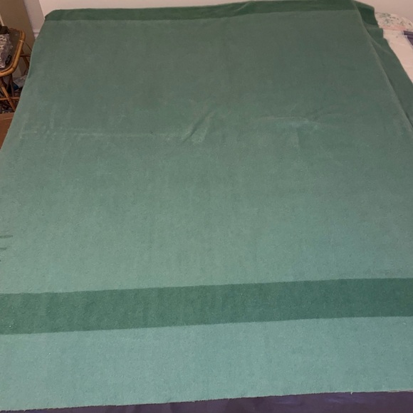 VINTAGE 60s GREEN 4 POINT HUDSONS BAY BLANKET PURE WOOL MADE IN ENGLAND - Picture 2 of 9